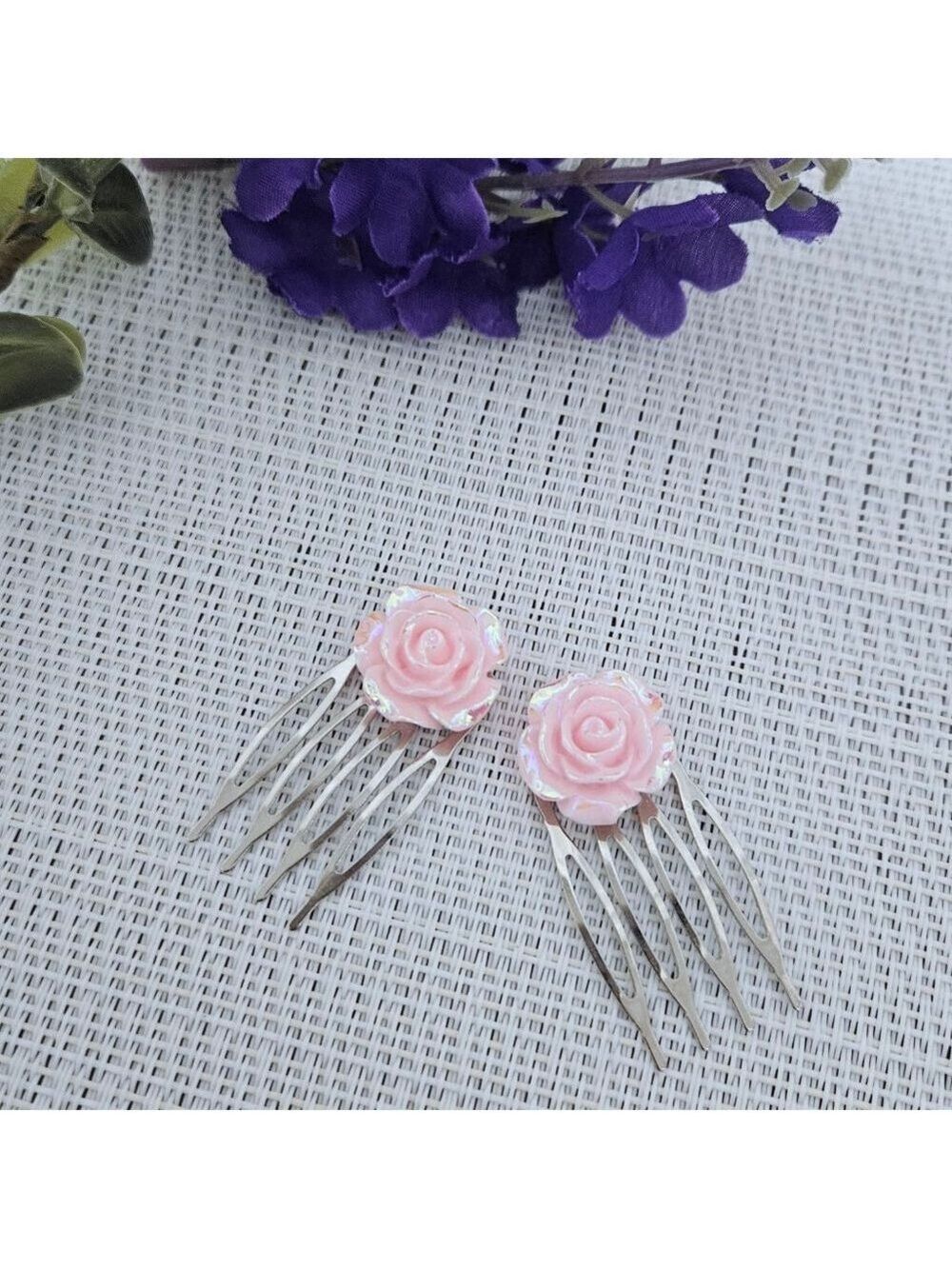 Elegant Handmade Light Pink Rose Hair Comb Set